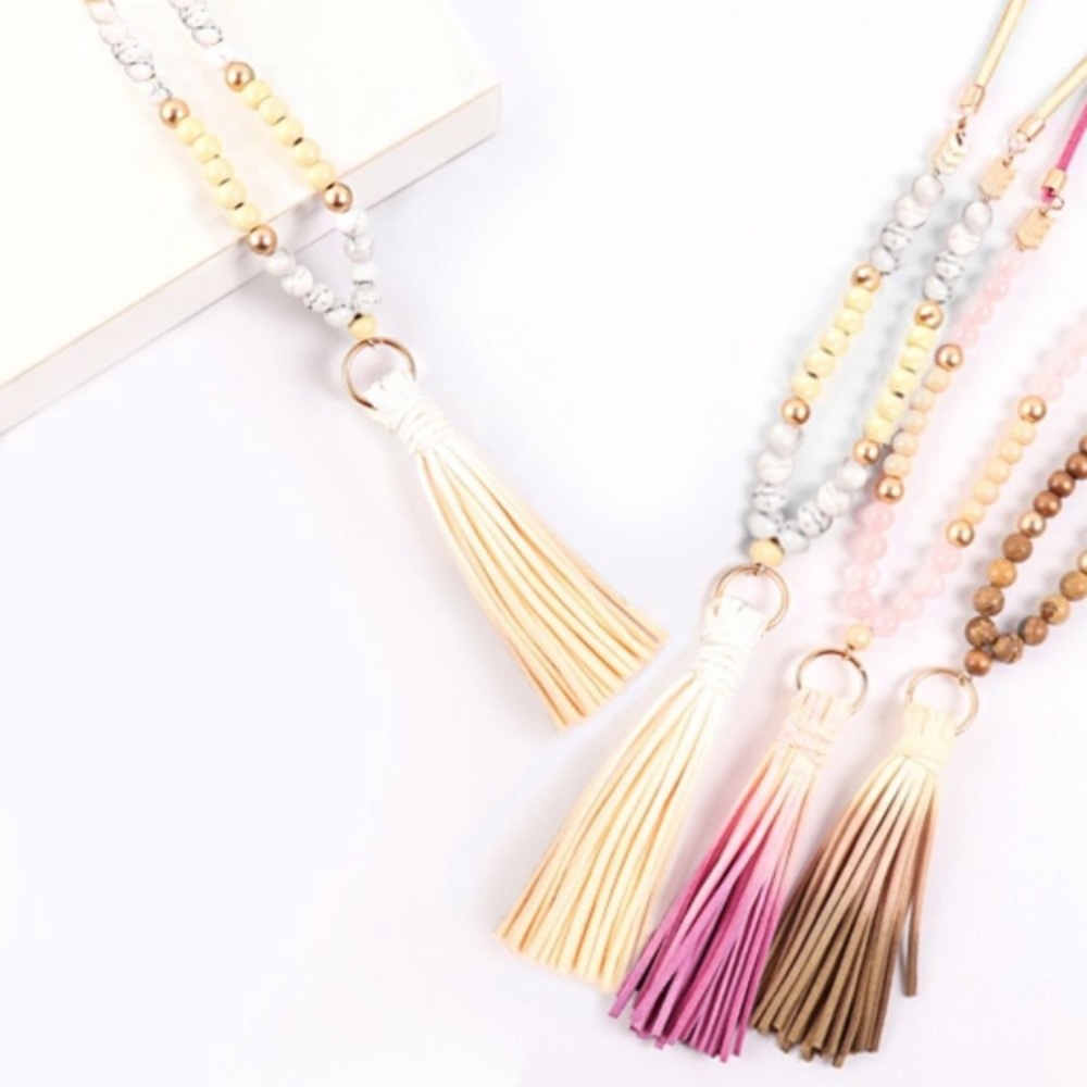 **New Items In! NEW Beaded Faux Leather Tassel Necklace